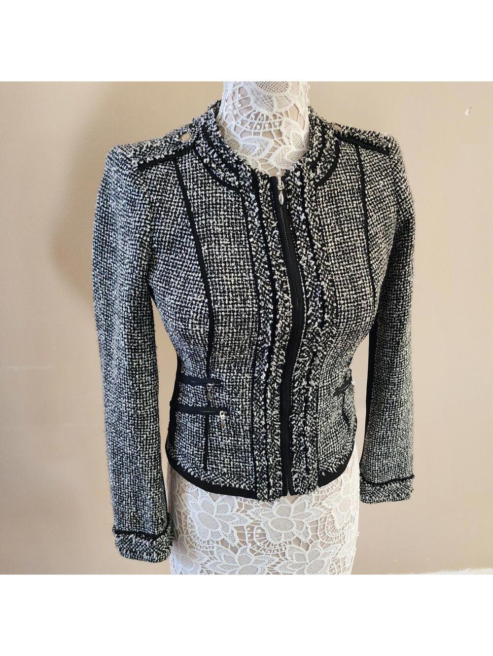 LKNW WHBM White House black Market tweed unique zip blazer jacket 2